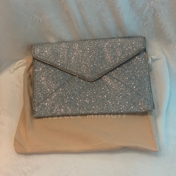 NWT Rebecca Minkoff Silver Glitter Leo Clutch w/ Dust Bag! - Picture 2 of 11